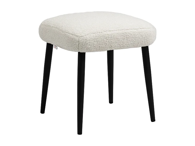 Pouf carré en tissu cachemire, pieds en acier, crème (42x42x47cm)