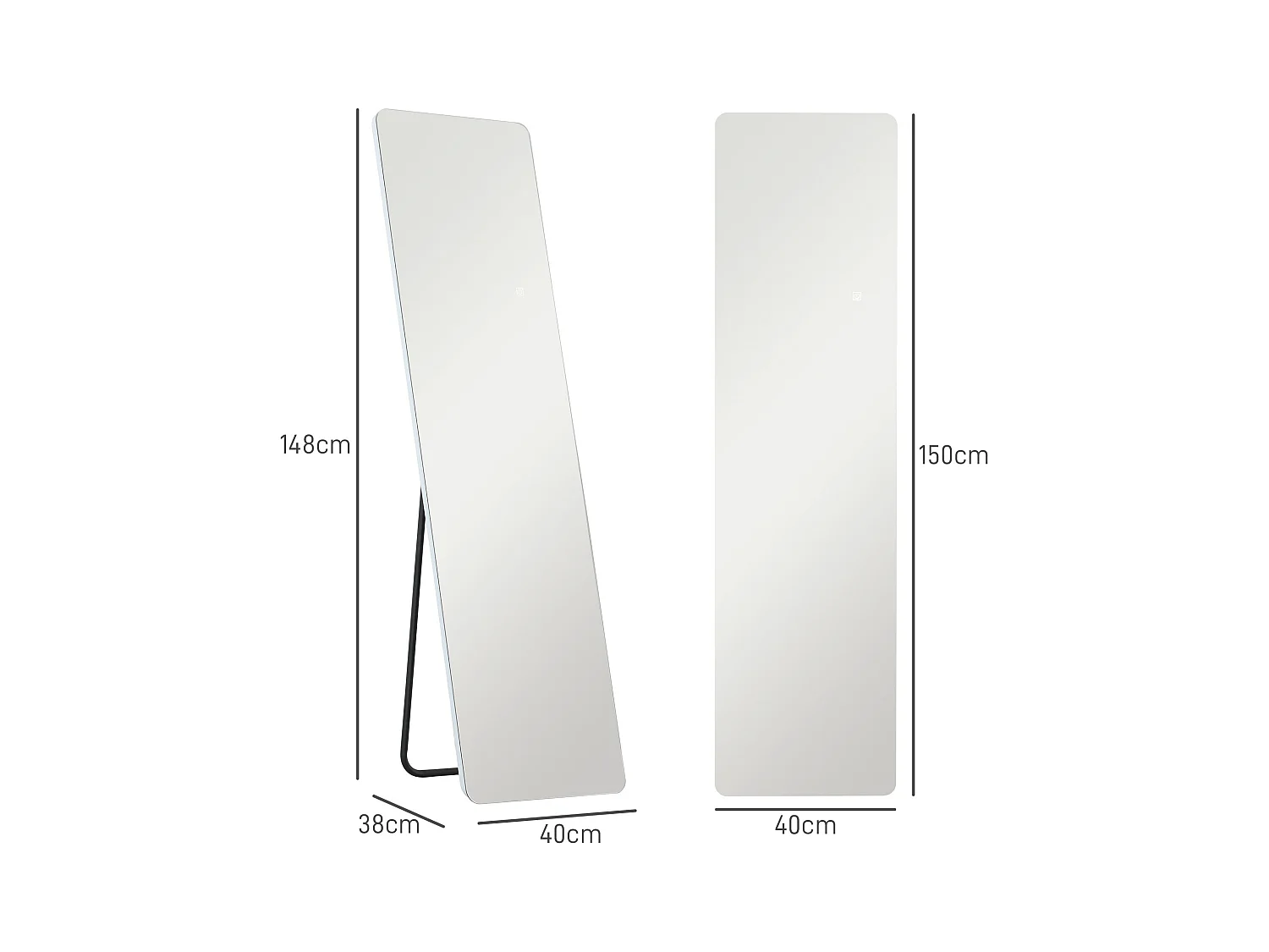 Miroir sur Pied avec Éclairage LED, 3 Couleurs de Lumière, Métal, Transparent (40x3x150 cm)