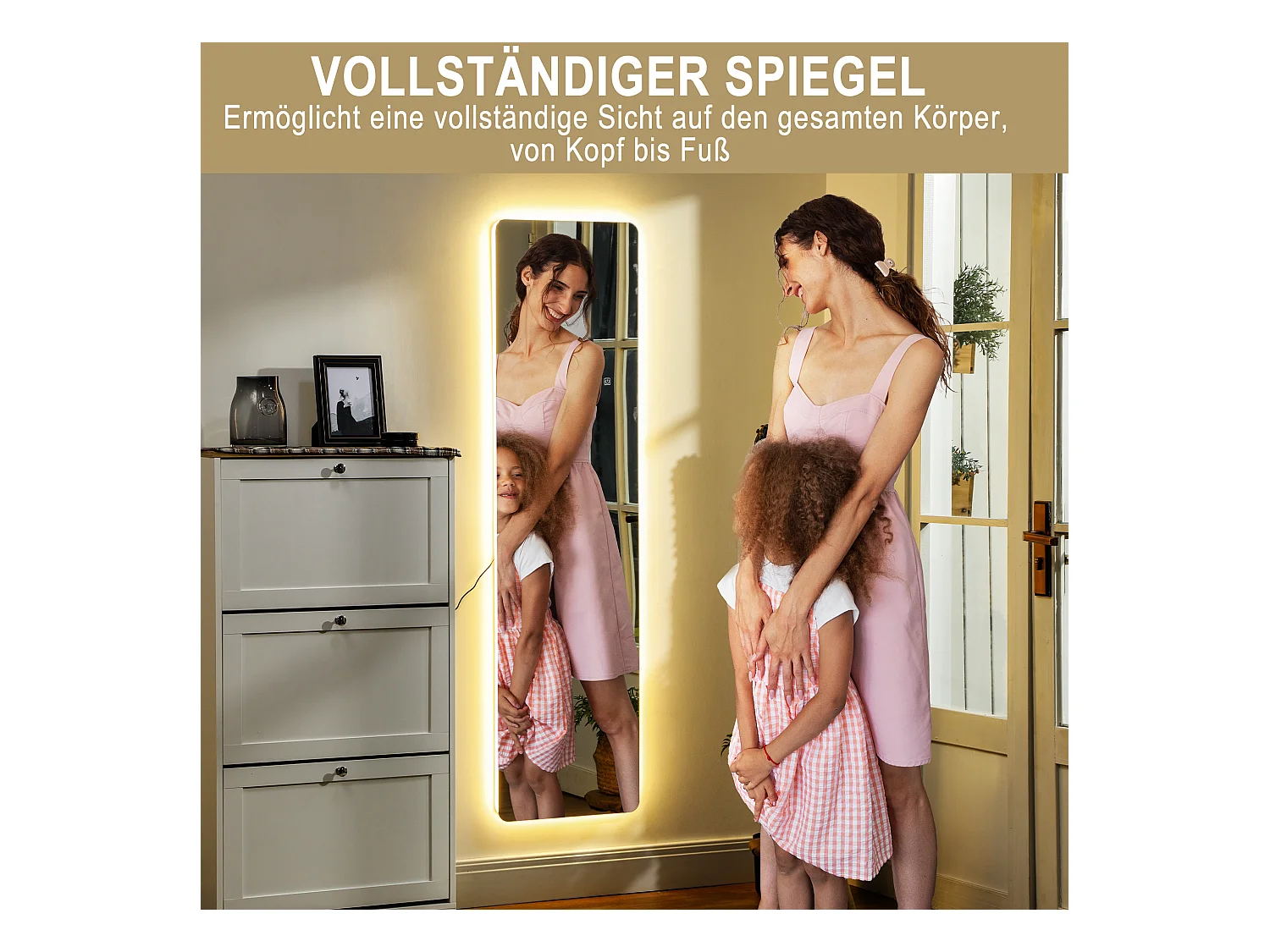 Miroir sur Pied avec Éclairage LED, 3 Couleurs de Lumière, Métal, Transparent (40x3x150 cm)