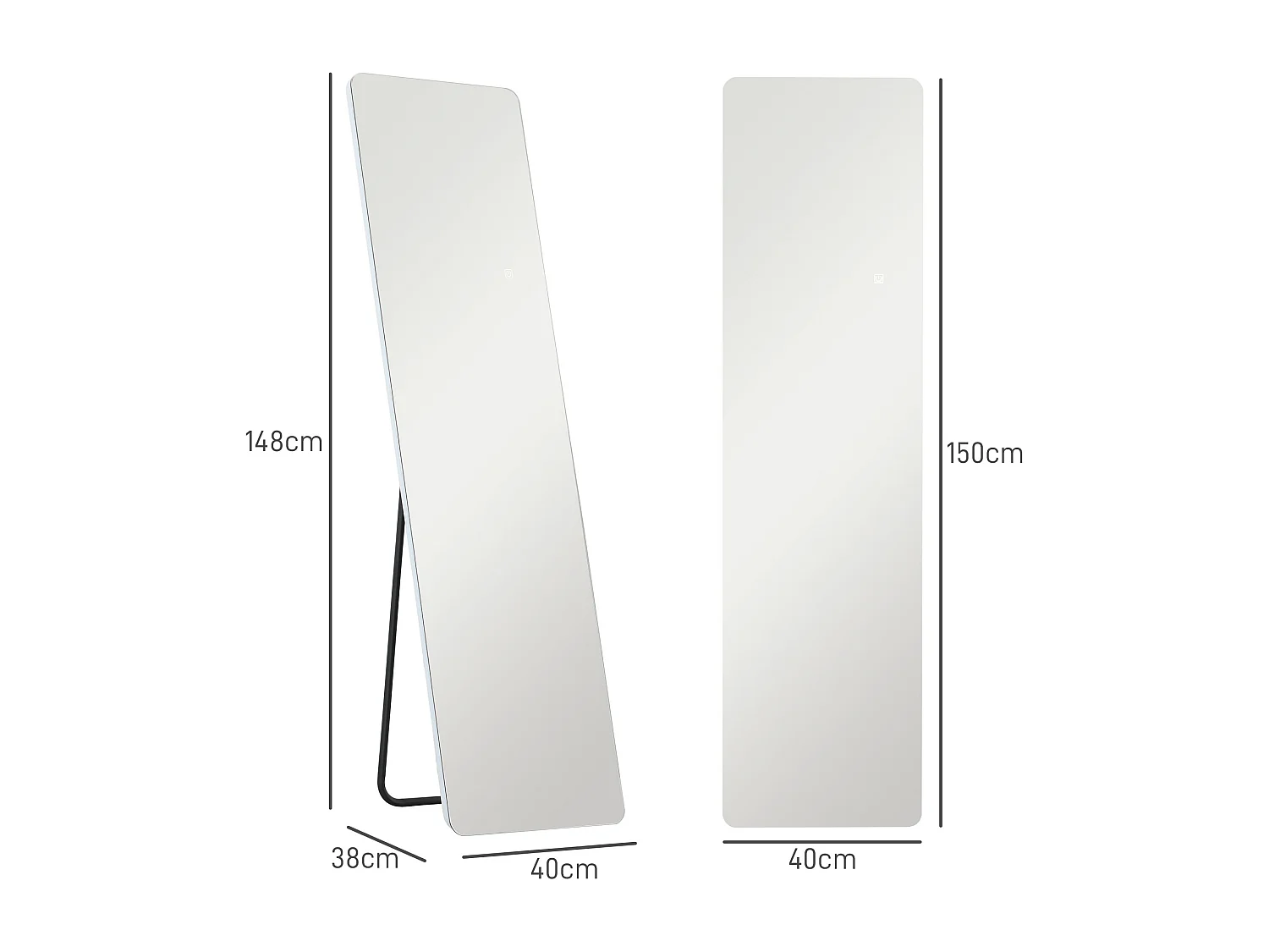 Staande spiegel met LED-verlichting, 3 lichtkleuren, metaal, transparant (40x3x150 cm)