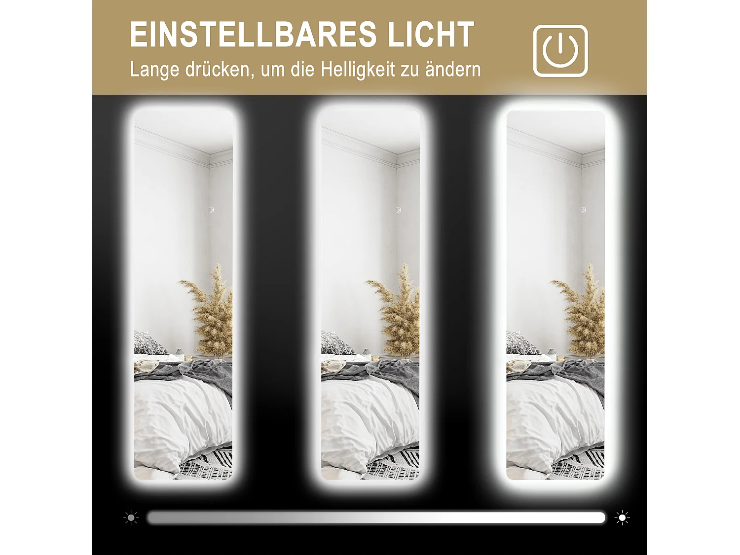 Staande spiegel met LED-verlichting, 3 lichtkleuren, metaal, transparant (40x3x150 cm)