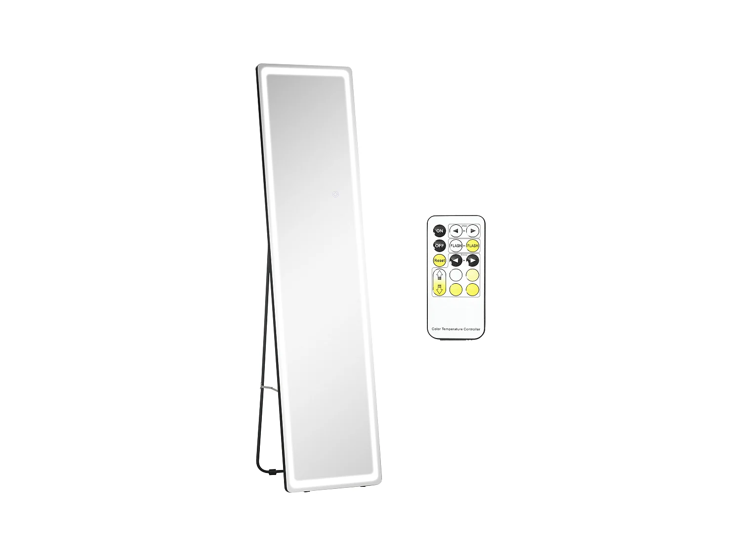 Miroir sur pied 2-en-1 avec éclairage LED réglable, aluminium, argent et noir (40x37x157.5cm)