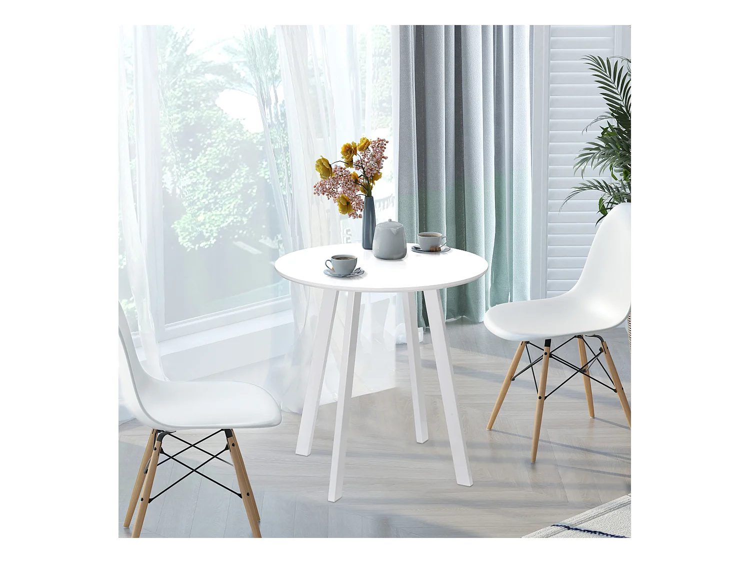 Table ronde à pieds biseautés, MDF, blanc brillant (72x72x75 cm)