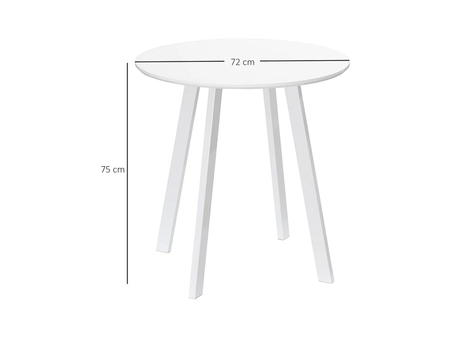 Table ronde à pieds biseautés, MDF, blanc brillant (72x72x75 cm)