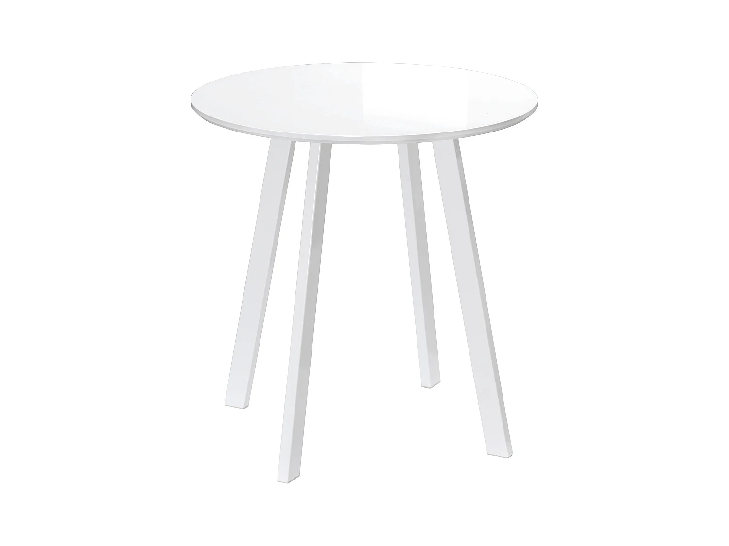 Runder Tisch mit abgeschrägten Beinen, MDF, glänzend weiß (72x72x75 cm)
