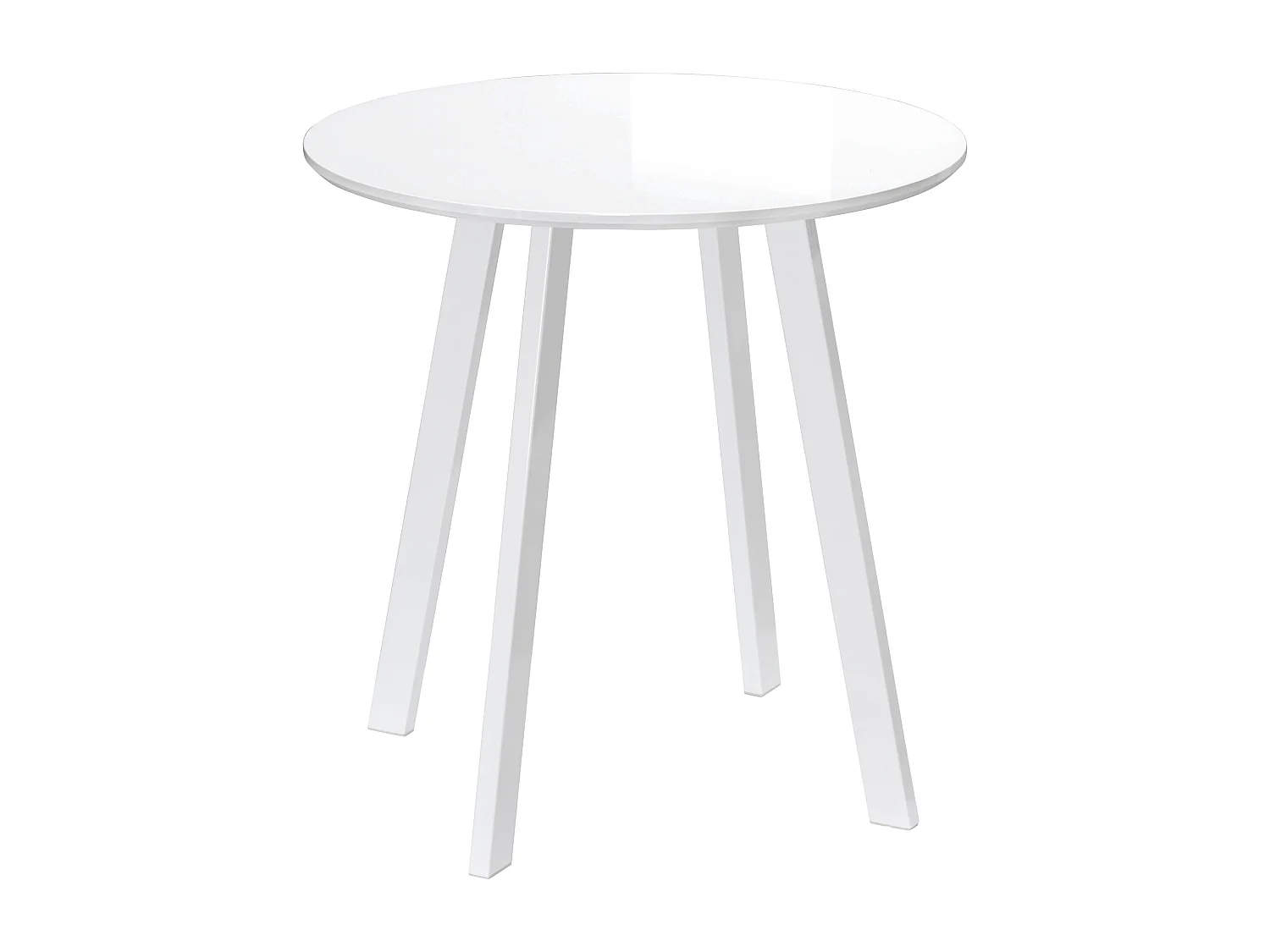Table ronde à pieds biseautés, MDF, blanc brillant (72x72x75 cm)