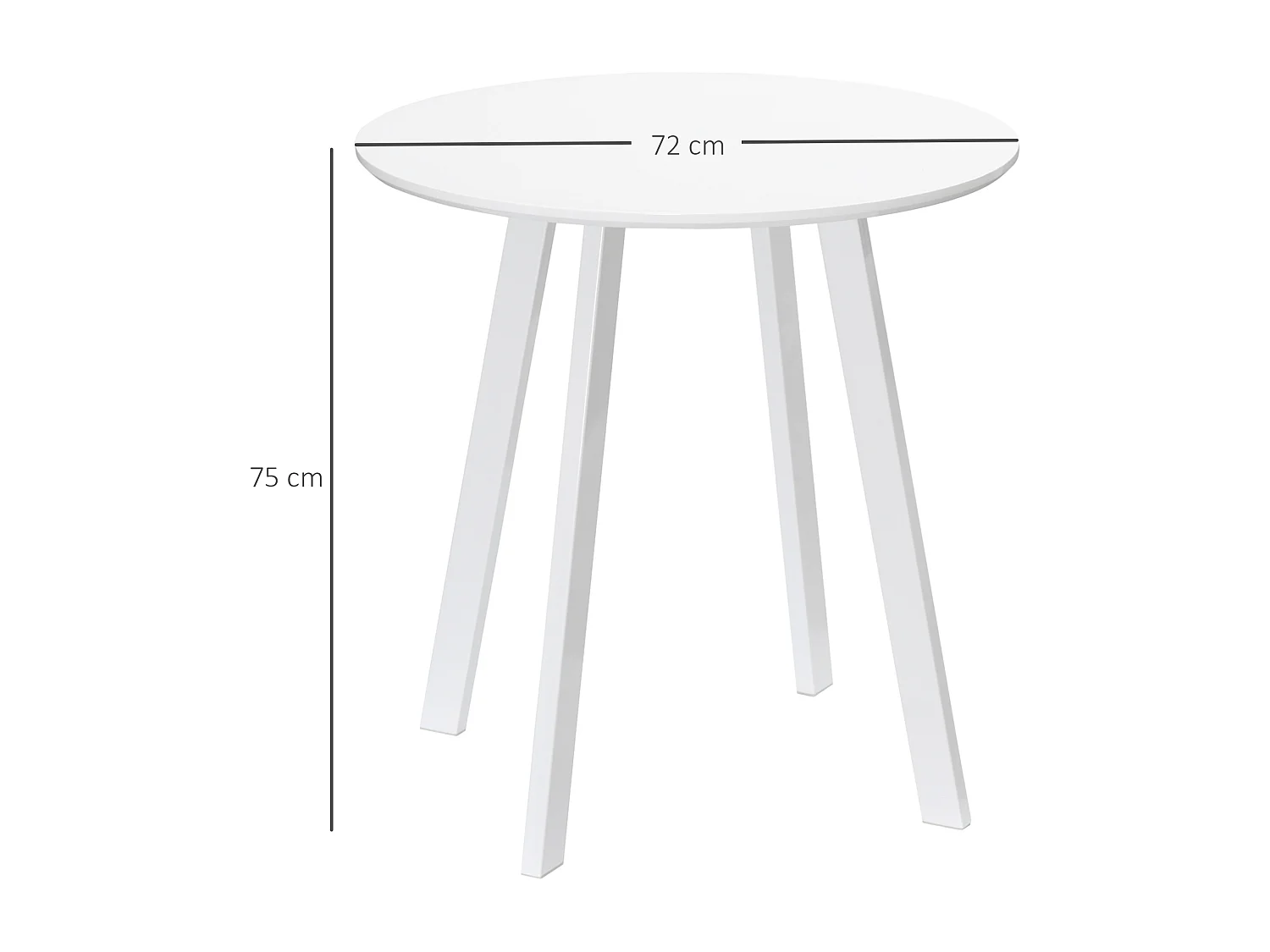 Table ronde à pieds biseautés, MDF, blanc brillant (72x72x75 cm)
