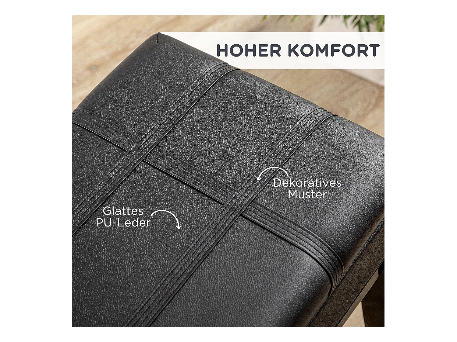 Banc de piano réglable avec espace de rangement, coussin en cuir, structure en bois, noir (63x35x46-56 cm)