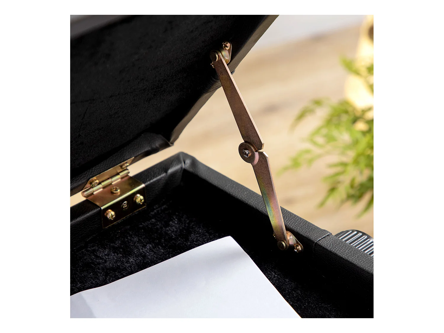 Banc de piano réglable avec espace de rangement, coussin en cuir, structure en bois, noir (63x35x46-56 cm)