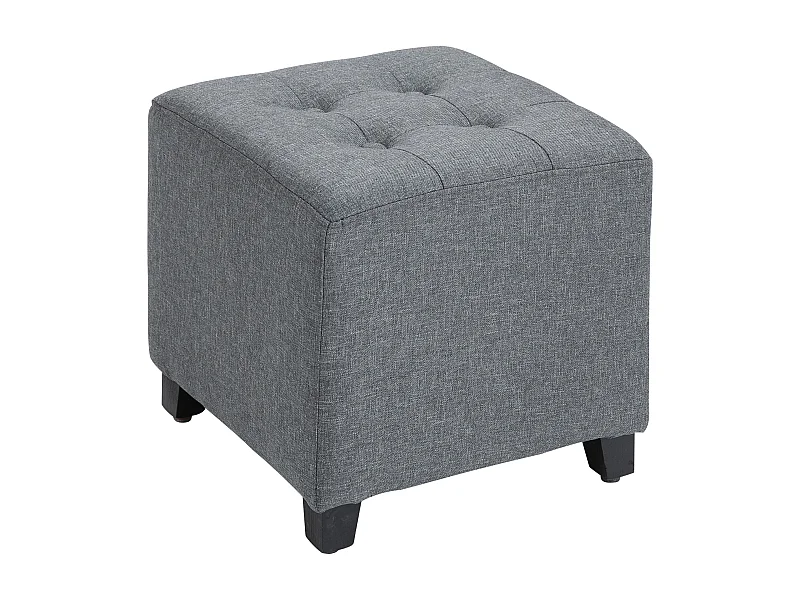 Puf cuadrado, tejido efecto lino, patas de madera, gris (35x35x35 cm)