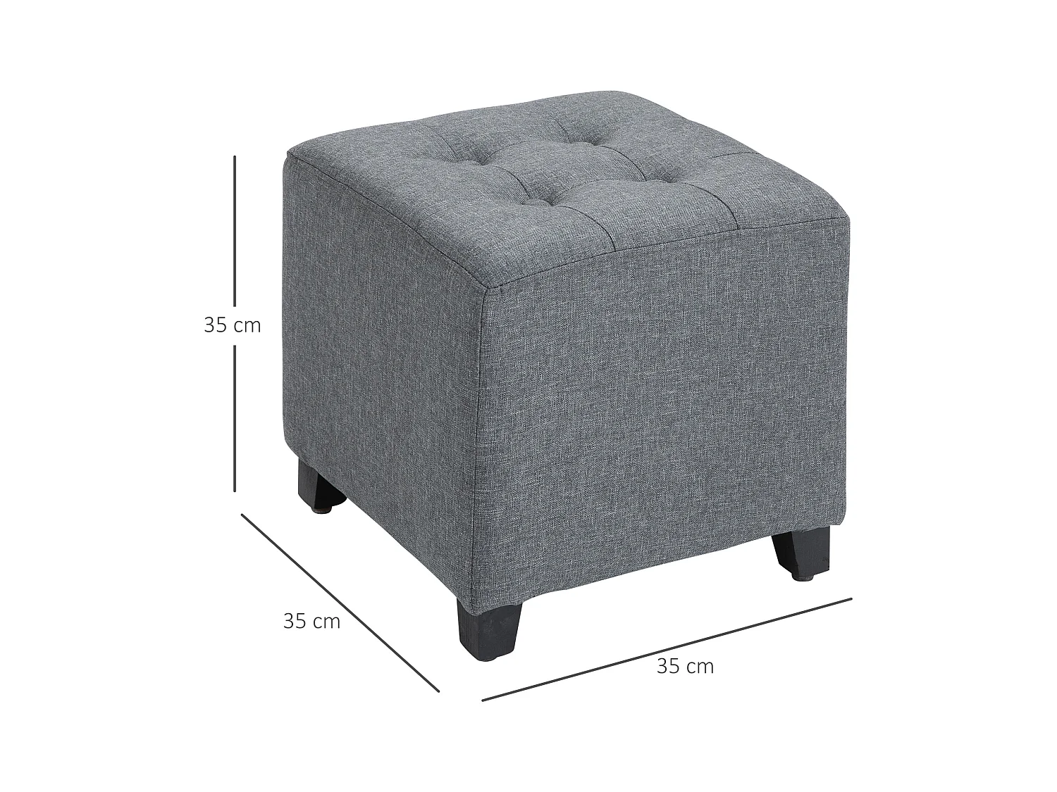 Quadratischer Pouf, Stoff in Leinenoptik, Holzbeine, grau (35x35x35 cm)