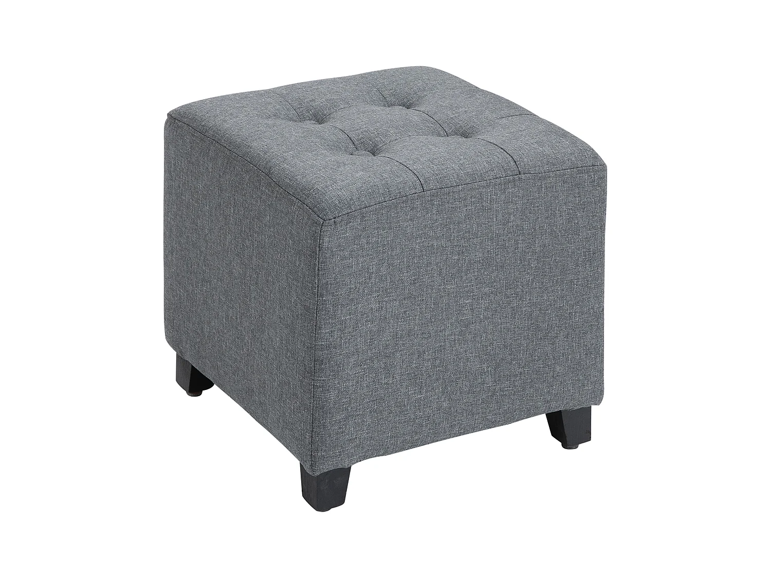 Pouf carré, tissu à effet lin, pieds en bois, gris (35x35x35 cm)