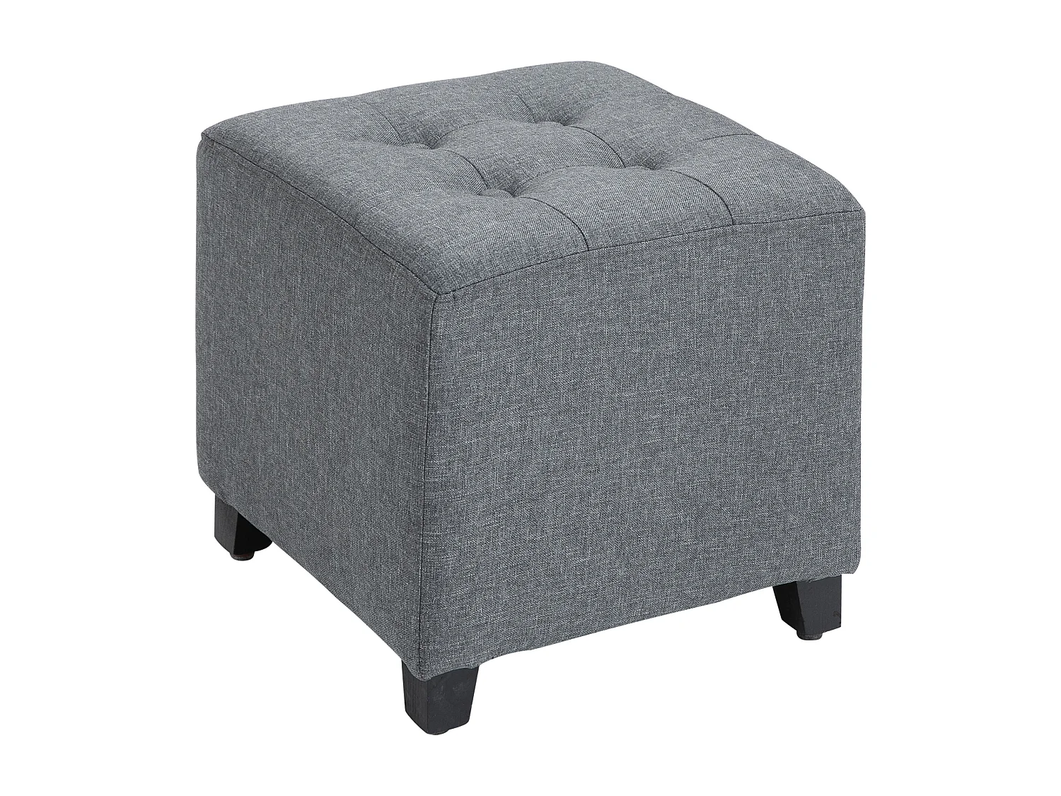 Pouf carré, tissu à effet lin, pieds en bois, gris (35x35x35 cm)