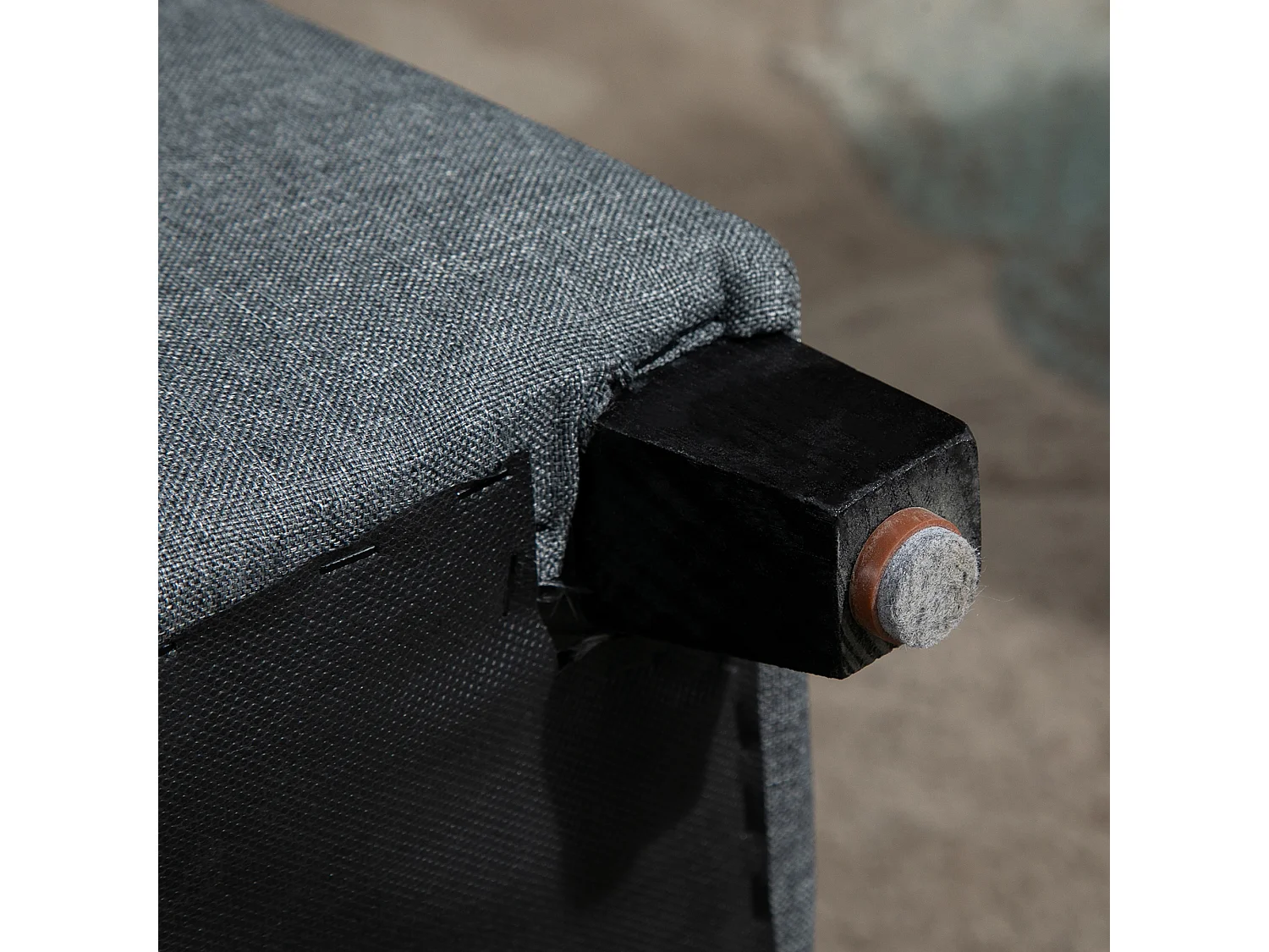 Pouf carré, tissu à effet lin, pieds en bois, gris (35x35x35 cm)