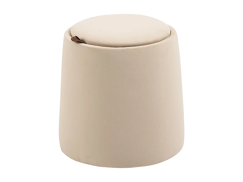 Pouf ottomane rond avec rangement, tissu velours, beige (44x44x47.5cm)