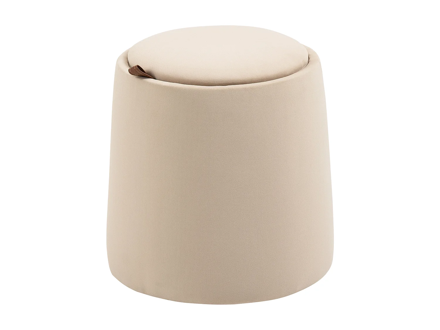 Pouf ottomane rond avec rangement, tissu velours, beige (44x44x47.5cm)