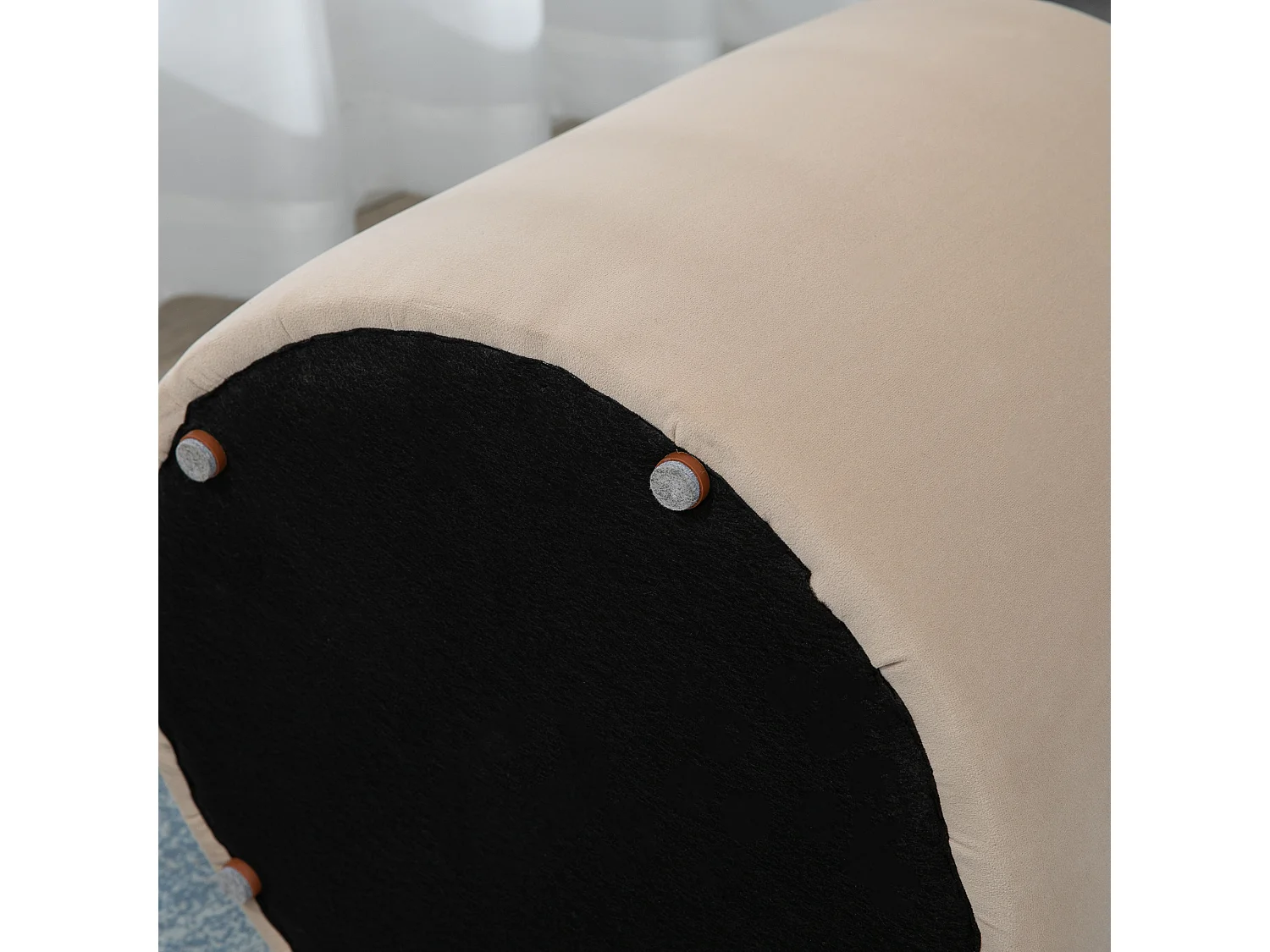 Pouf ottomane rond avec rangement, tissu velours, beige (44x44x47.5cm)