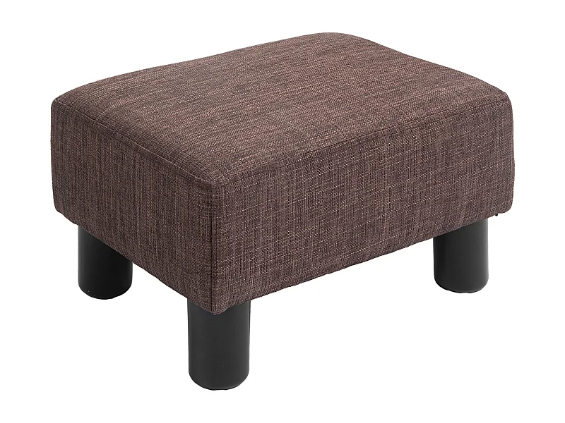 Pouf rectangulaire en lin, robuste 110kg, marron, cadre bois massif (40x30x24cm)
