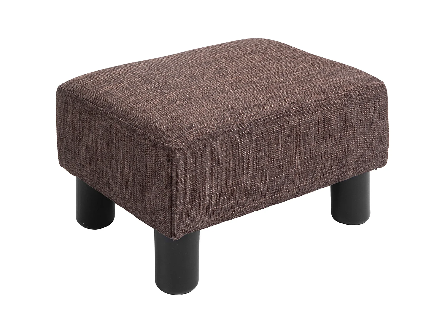 Pouf rectangulaire en lin, robuste 110kg, marron, cadre bois massif (40x30x24cm)