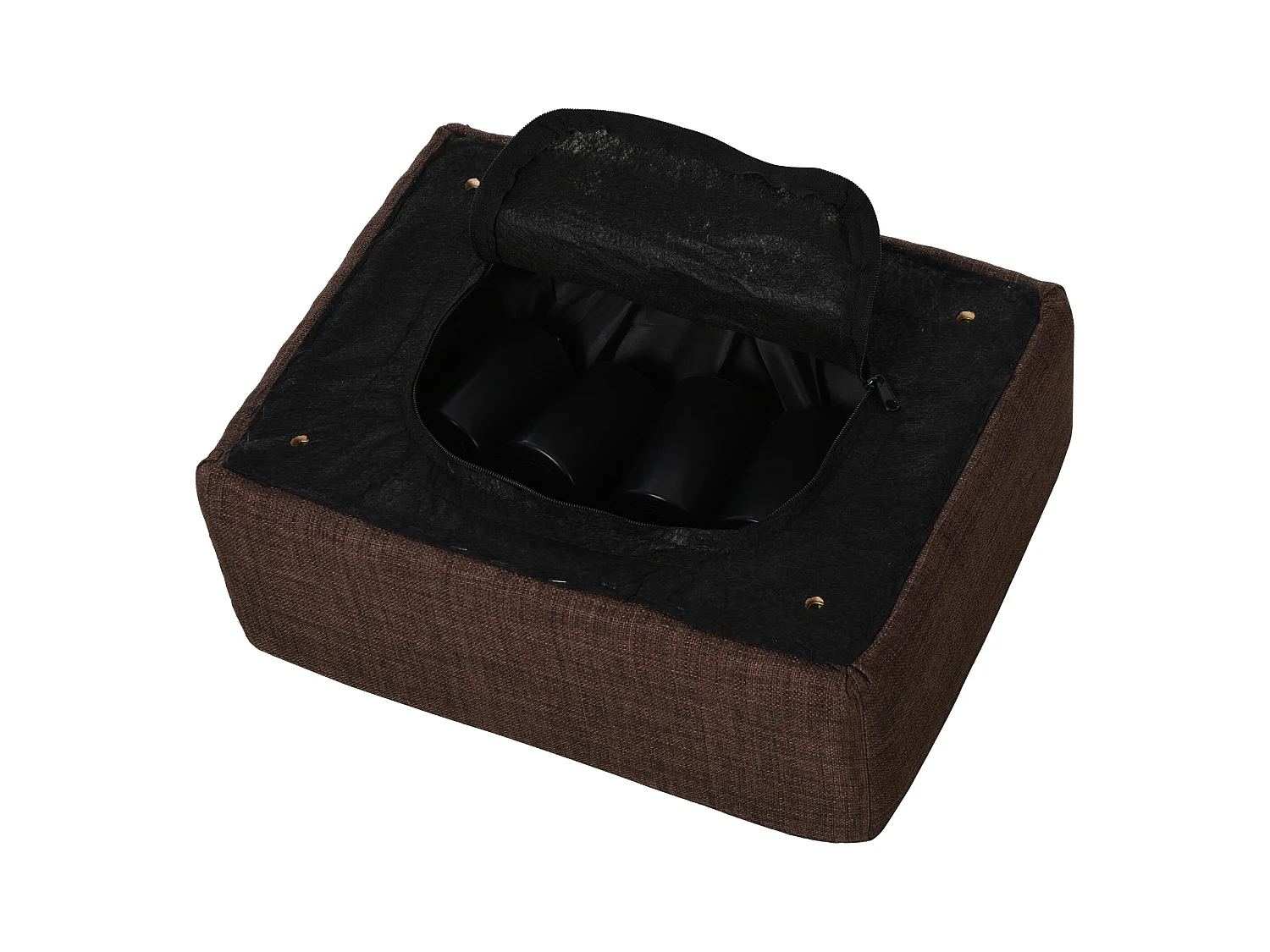 Pouf rectangulaire en lin, robuste 110kg, marron, cadre bois massif (40x30x24cm)
