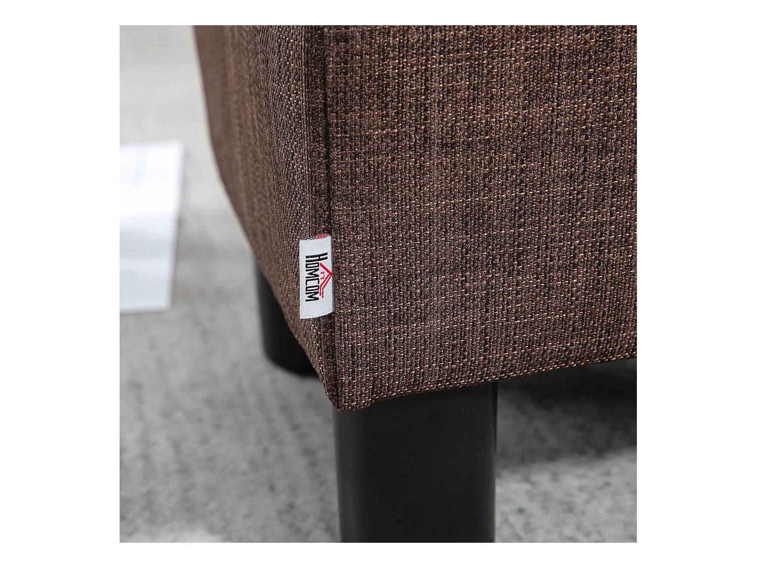 Pouf rectangulaire en lin, robuste 110kg, marron, cadre bois massif (40x30x24cm)