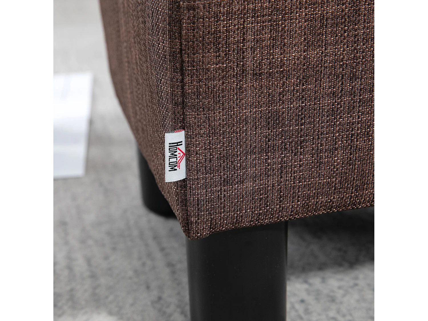 Pouf rectangulaire en lin, robuste 110kg, marron, cadre bois massif (40x30x24cm)