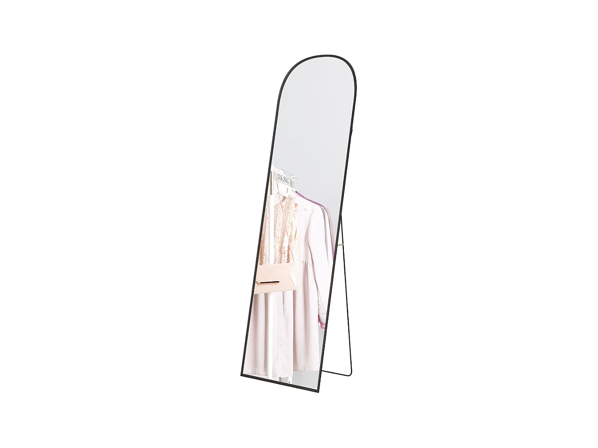 Miroir sur pied, courbé, avec verre incassable et cadre en aluminium, pour salon, chambre, couloir, noir (169x49 cm)