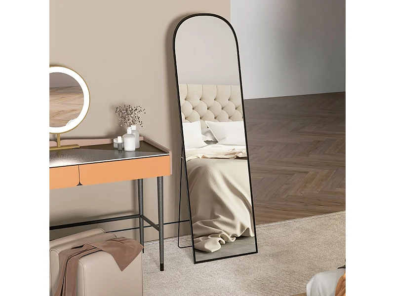 Specchio da appoggio, curvo, con vetro infrangibile e cornice in alluminio, per soggiorno, camera da letto, corridoio, nero (169x49 cm)