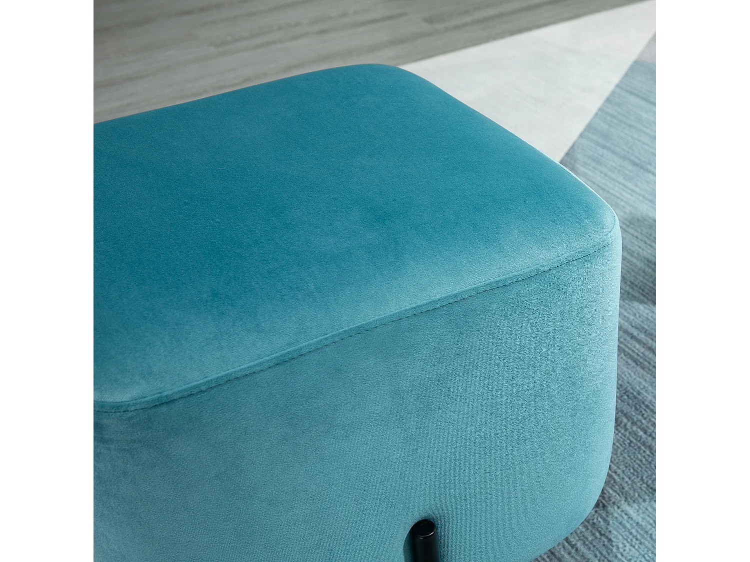 Pouf en Velours, Housse en Polyester, Structure en Acier, Turquoise (44.5x44.5x41.5 cm)