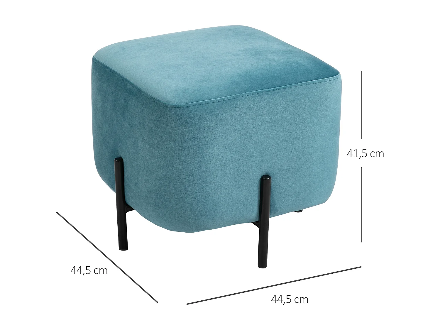 Pouf en Velours, Housse en Polyester, Structure en Acier, Turquoise (44.5x44.5x41.5 cm)