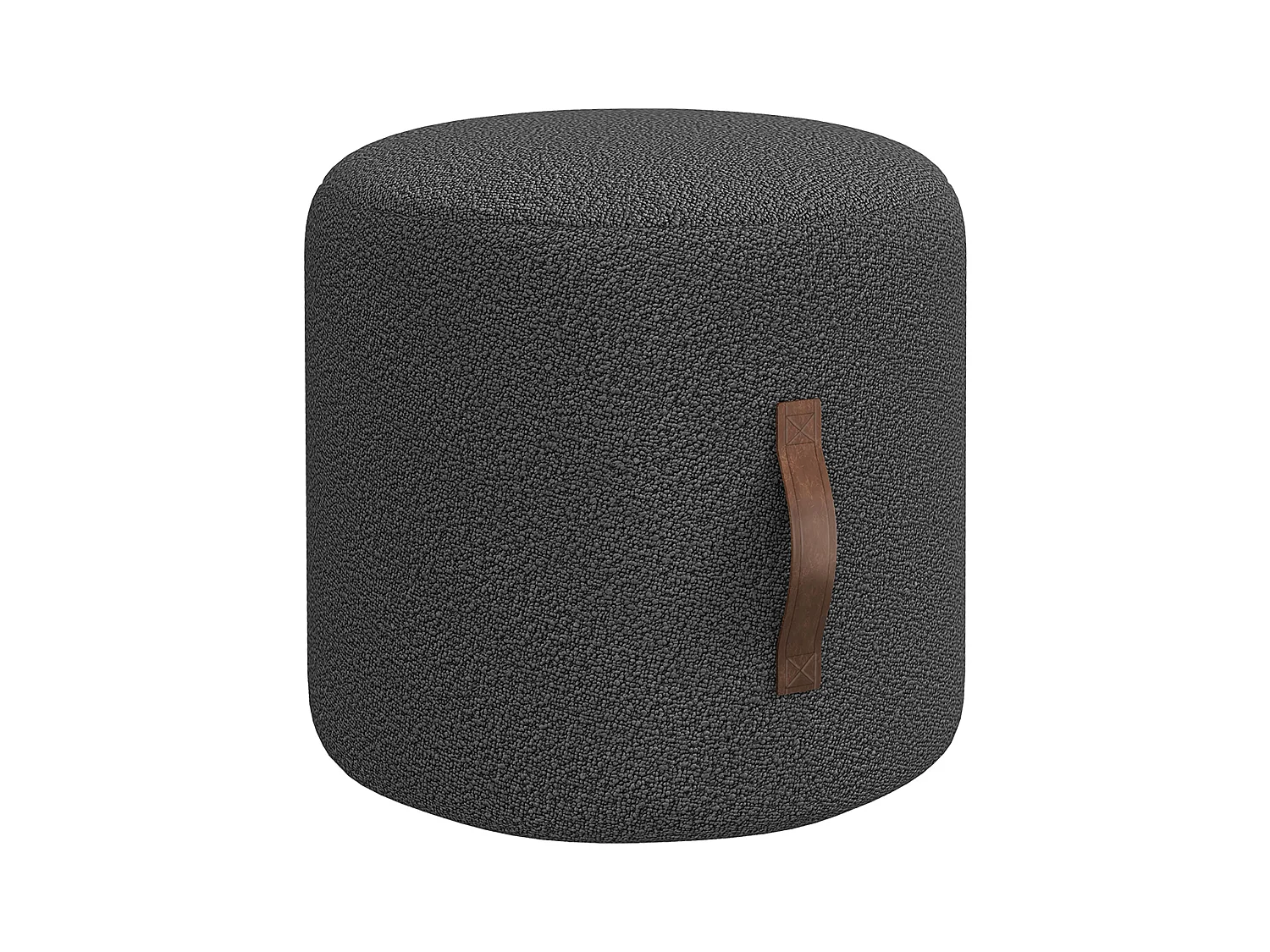 Pouf rond rembourré avec poignée, ottomane, polyester, gris foncé (48x48x45cm)