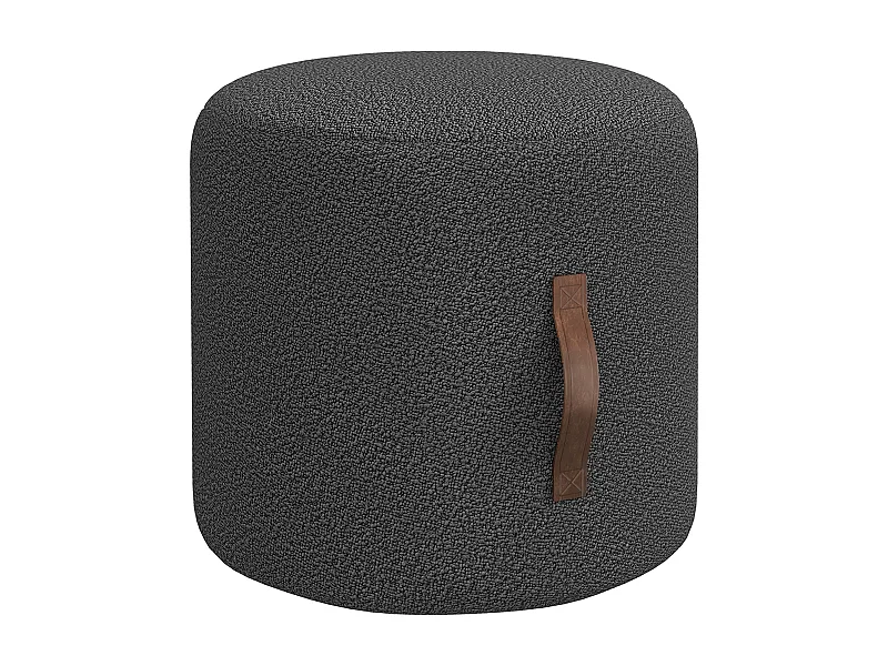 Pouf rond rembourré avec poignée, ottomane, polyester, gris foncé (48x48x45cm)