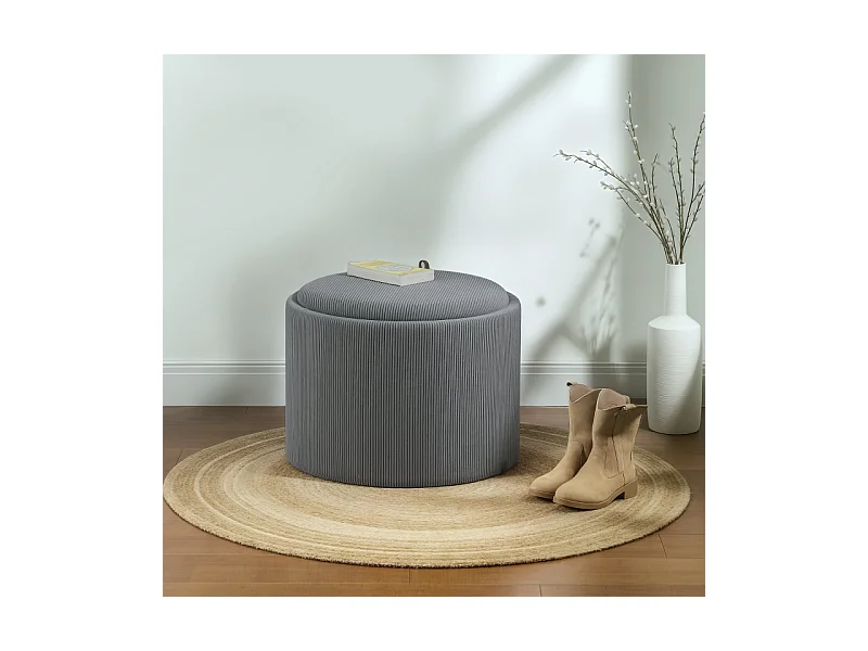 Ronde poef met opbergruimte, corduroy design, stof, grijs (56x56x42 cm)