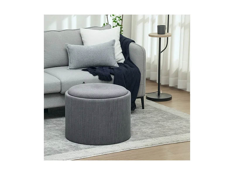 Ronde poef met opbergruimte, corduroy design, stof, grijs (56x56x42 cm)