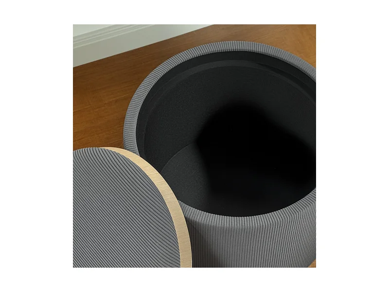Ronde poef met opbergruimte, corduroy design, stof, grijs (56x56x42 cm)