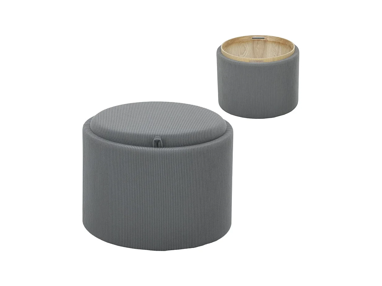 Runder Pouf mit Stauraum, Cord-Design, Stoff, grau (56x56x42 cm)
