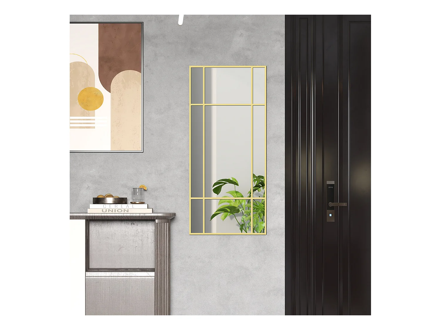 Miroir décoratif avec cadre métallique, design rectangulaire, doré (110x50x2 cm)