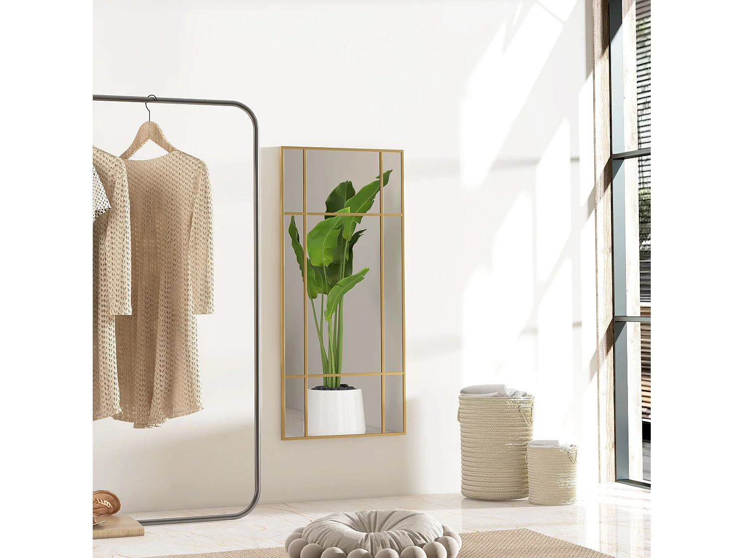 Decoratieve spiegel met metalen lijst, rechthoekig design, goud (110x50x2 cm)