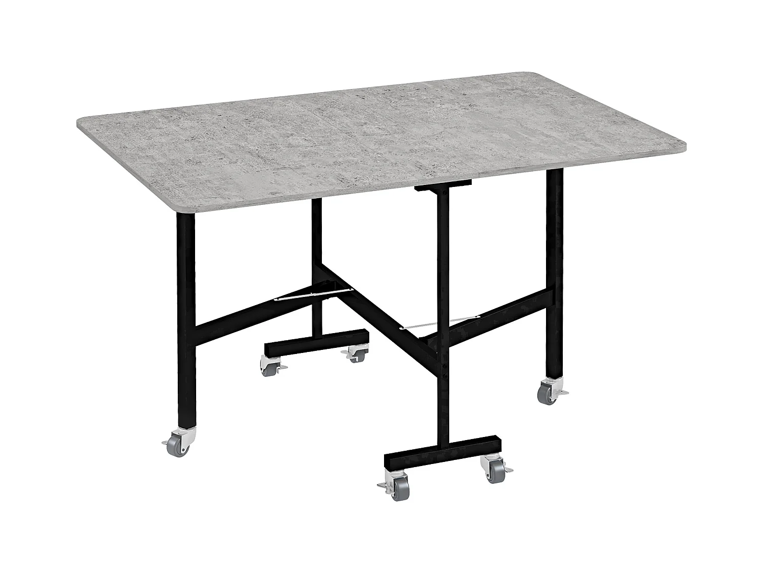 Table à manger pliante avec roulettes, pieds en acier, extensible, MDF, gris (120x80x73cm)