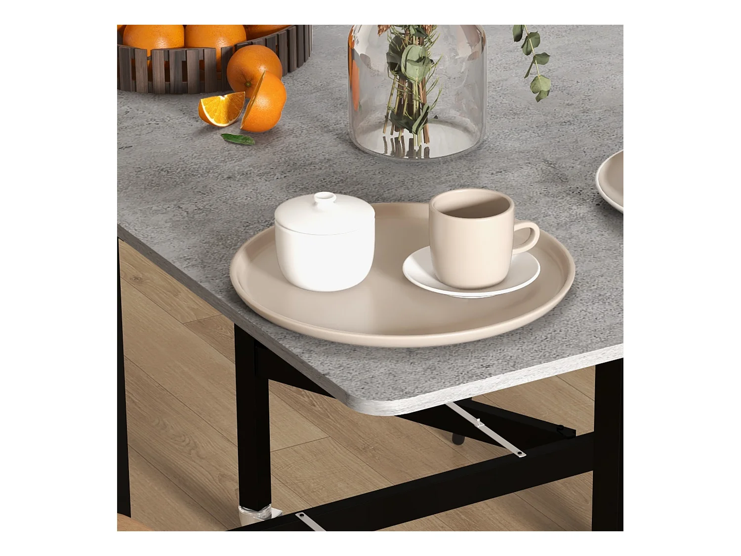 Table à manger pliante avec roulettes, pieds en acier, extensible, MDF, gris (120x80x73cm)