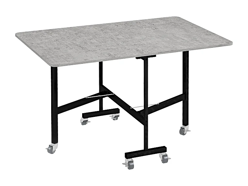 Klappbarer Esstisch mit Rollen, Stahlbeine, ausziehbar, MDF, grau (120x80x73cm)