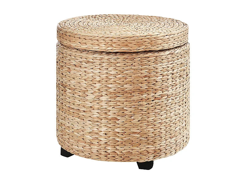 Puf de almacenaje con tapa extraíble, ratán, caqui (Ø43x43 cm)