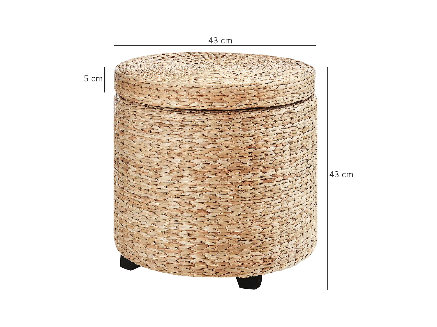 Pouf de rangement avec couvercle amovible, en rotin, kaki (Ø43x43 cm)