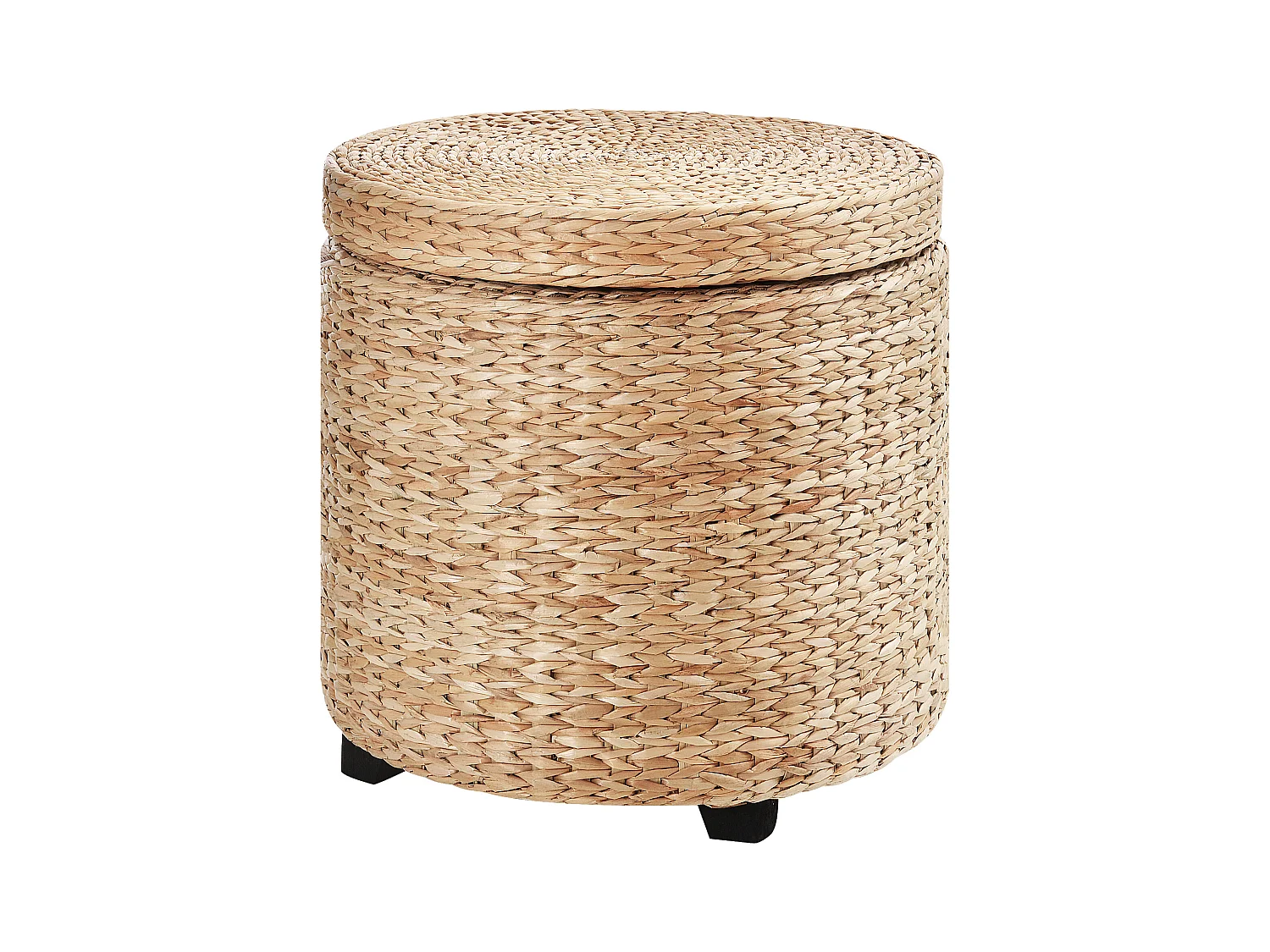 Opbergpoef met afneembaar deksel, rotan, kaki (Ø43x43 cm)