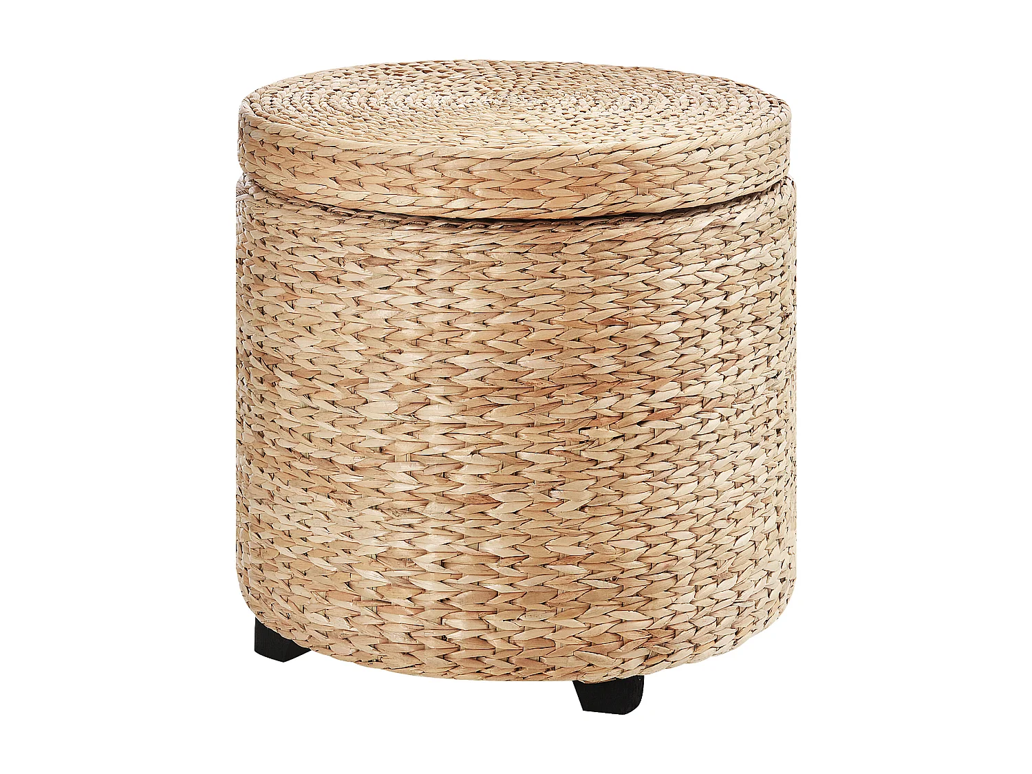 Opbergpoef met afneembaar deksel, rotan, kaki (Ø43x43 cm)