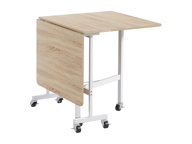 Mesa de comedor plegable con ruedas, acero, roble (120x80x73 cm)