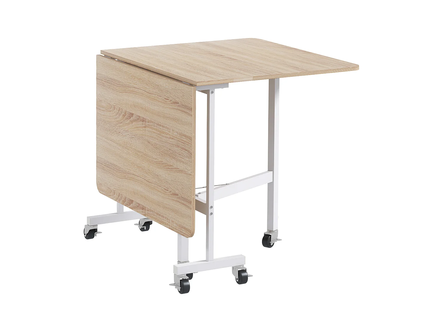Table à manger pliable avec roulettes, acier, chêne (120x80x73 cm)