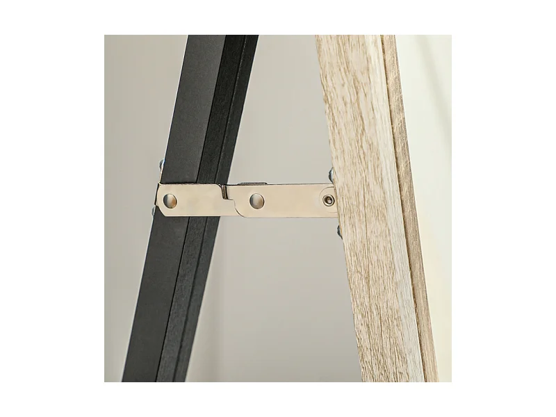 Miroir plein pied avec cadre en bois naturel et blanc, 162.6x53.5 cm, miroir de corps entier, support inclus