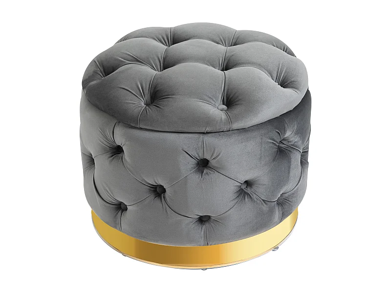 Puf vintage con almacenaje, asiento tapizado, tela, metal, gris marengo (55x55x42 cm)