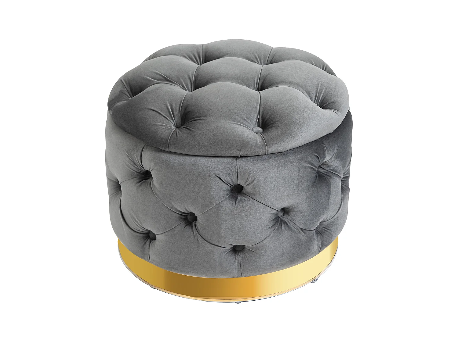 Pouf vintage avec rangement, siège rembourré, tissu, métal, gris charbon (55x55x42 cm)